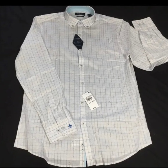 Original Penguin Mens Heritage Slim Fit White Plaid Long Sleeve shirt Size 15.5 - Picture 8 of 8